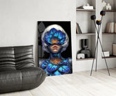 Blue Orchid Masked Woman Surreal Glass Wall Art