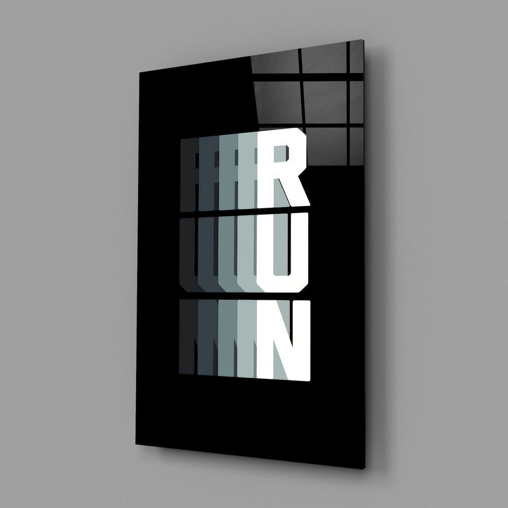 Run Motion Blur Typography Glass Wall Art