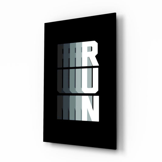 Run Motion Blur Typography Glass Wall Art
