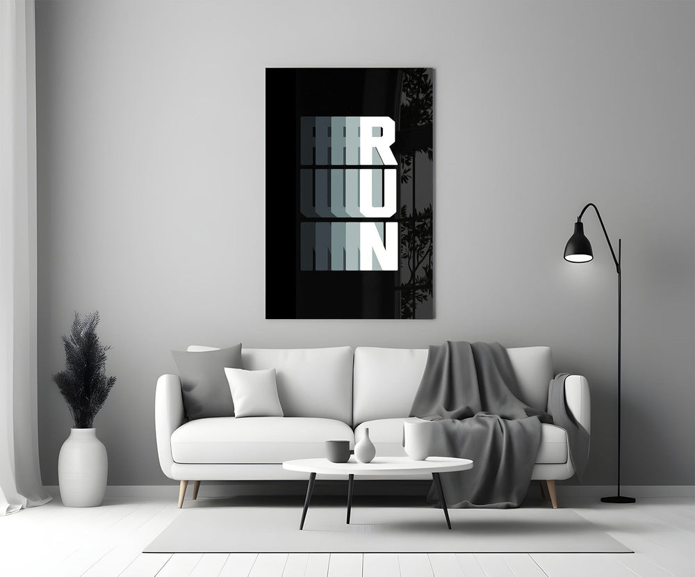 Run Motion Blur Typography Glass Wall Art