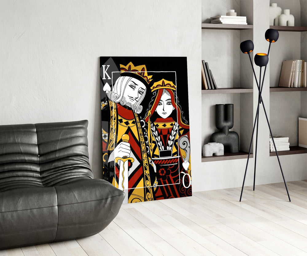King and Queen of Spades Playing Card Glass Wall Art