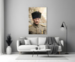 Atatürk Portrait in Kalpak Colourised Glass Wall Art