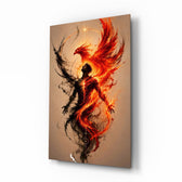 Rising Phoenix Fire and Ink Figure Glass Wall Art