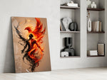 Rising Phoenix Fire and Ink Figure Glass Wall Art