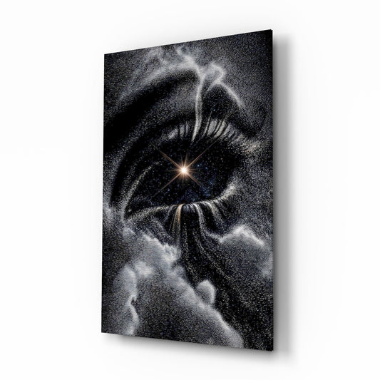 Cosmic Eye Starburst and Clouds Glass Wall Art