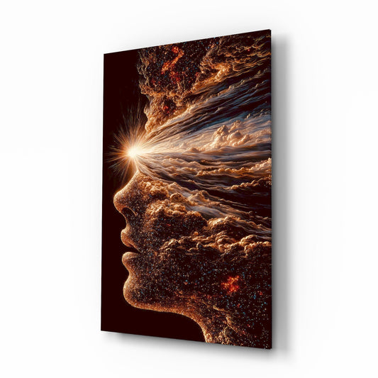 Stardust Profile Cosmic Light Burst Glass Wall Art