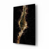 Golden Rift Lightning Nebula Glass Wall Art