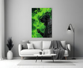 Hooded Figure Neon Green Smoke Glass Wall Art