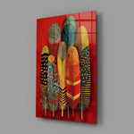 Patterned Feather Collection Red Ground Glass Wall Art