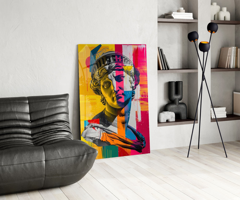 Classical Bust Neon Colour Block Street Art Glass Wall Art