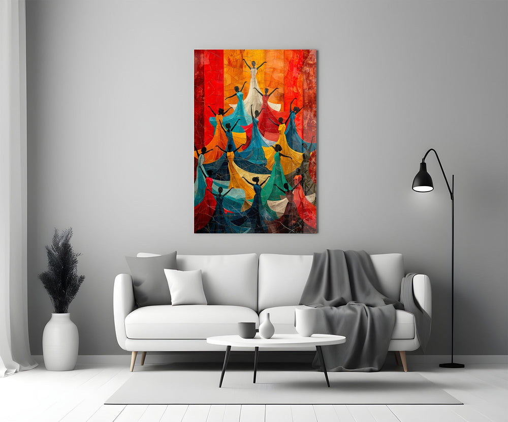 Dancing Women Mosaic Colour Glass Wall Art