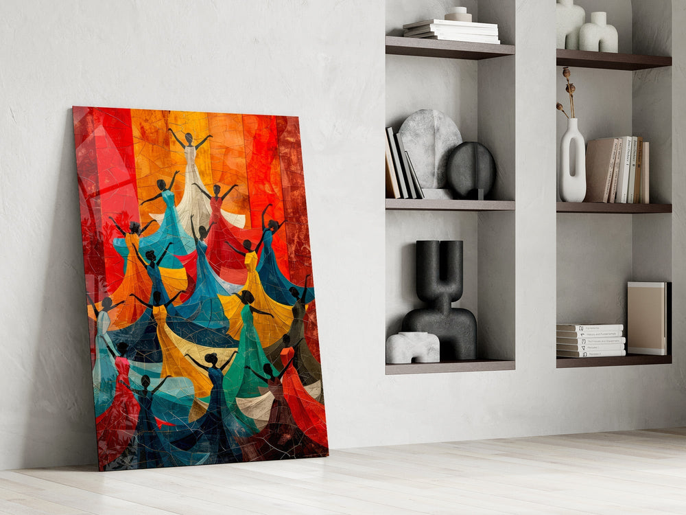 Dancing Women Mosaic Colour Glass Wall Art
