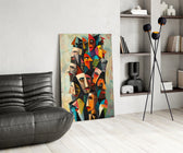Cubist Faces Bright Colour Crowd Glass Wall Art
