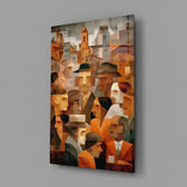 Cubist Town Crowd Terracotta Glass Wall Art