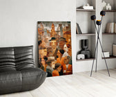 Cubist Town Crowd Terracotta Glass Wall Art