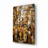 Cubist Old Town Street Ochre Glass Wall Art