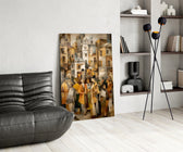 Cubist Old Town Street Ochre Glass Wall Art