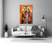 Women Carrying Vessels Terracotta Figures Glass Wall Art