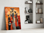 Women Carrying Vessels Terracotta Figures Glass Wall Art
