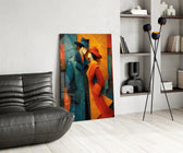 Two Figures in Hats Textured Cubist Glass Wall Art