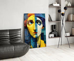 Two Halves Woman Portrait Cubist Glass Wall Art