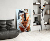 Sheet Music Cello Woman Watercolour Glass Wall Art