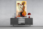 Golden Harpist Woman Art Deco Glass Wall Art