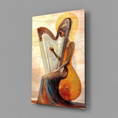 Golden Harpist Woman Art Deco Glass Wall Art