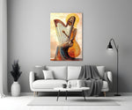 Golden Harpist Woman Art Deco Glass Wall Art