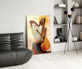 Golden Harpist Woman Art Deco Glass Wall Art