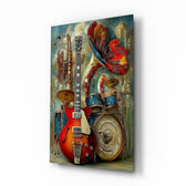 Vintage Band Instruments Still Life Glass Wall Art