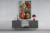 Vintage Band Instruments Still Life Glass Wall Art