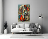 Vintage Band Instruments Still Life Glass Wall Art