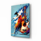Dancer and Guitar Splash Painting Glass Wall Art