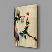 Basketball Dunk Dripping Palette Glass Wall Art