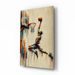 Basketball Dunk Dripping Palette Glass Wall Art