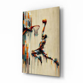 Basketball Dunk Dripping Palette Glass Wall Art