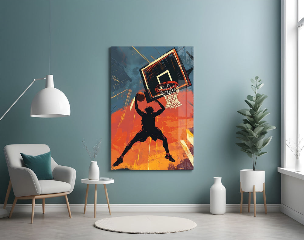 Slam Dunk Silhouette Poster Glass Wall Art