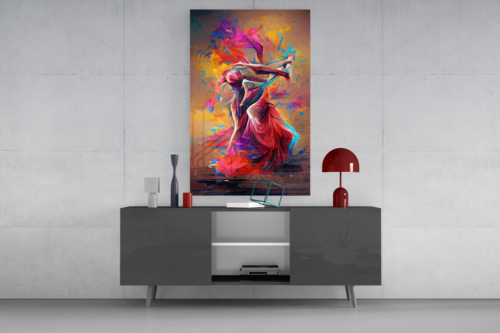 Two Dancers in Colour Storm Glass Wall Art