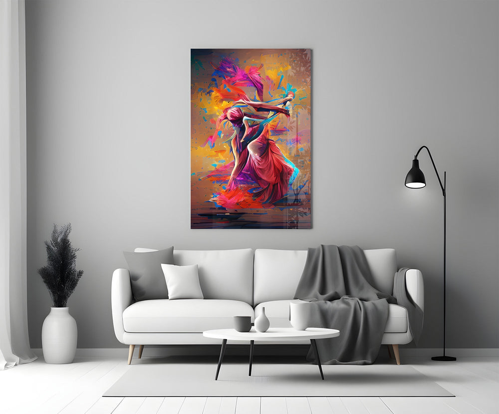 Two Dancers in Colour Storm Glass Wall Art