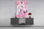Pink Horse in Glasses Pop Art Glass Wall Art