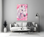 Pink Horse in Glasses Pop Art Glass Wall Art
