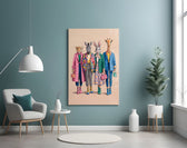 Animal Heads in Fashion Illustration Glass Wall Art