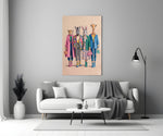 Animal Heads in Fashion Illustration Glass Wall Art
