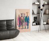 Animal Heads in Fashion Illustration Glass Wall Art