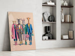 Animal Heads in Fashion Illustration Glass Wall Art