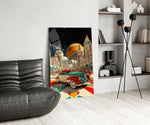 Retro Future City and Classic Car Glass Wall Art