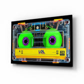 Neon Green Cassette Tape Macro Glass Wall Art