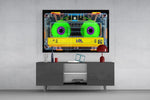 Neon Green Cassette Tape Macro Glass Wall Art