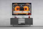 Orange Cassette Tape Macro Glass Wall Art